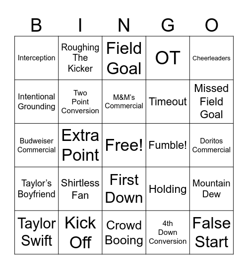 Super Bowl 2024 Bingo Card