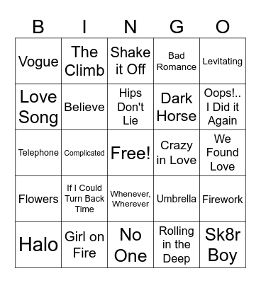 Female Pop Singer Hits Bingo Card