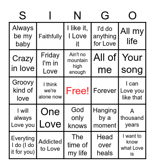 LOVE SINGO GAME 2 Bingo Card