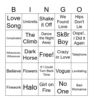 Female Pop Singer Hits Bingo Card