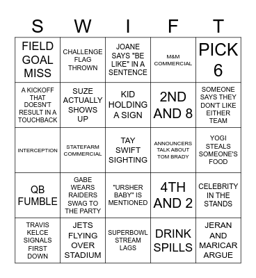 SUPER BOWL BINGO Card