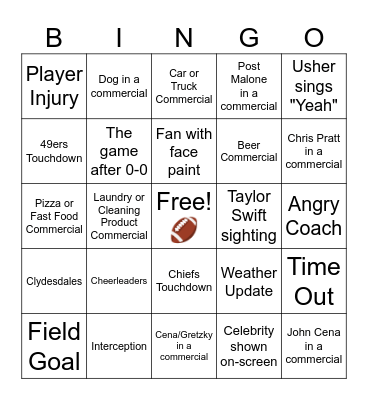 Superbowl 2024 Bingo Card