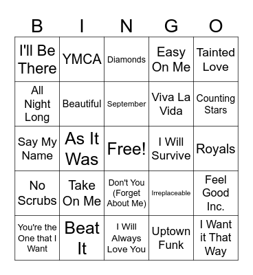 Top Hits Bingo Card