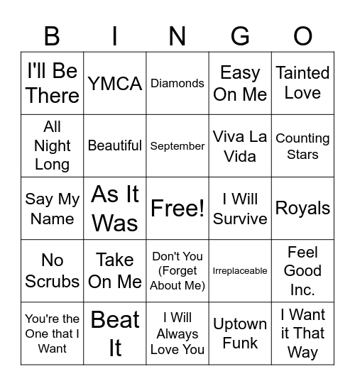 Top Hits Bingo Card