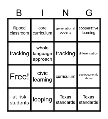 What Is Taught Bingo Card