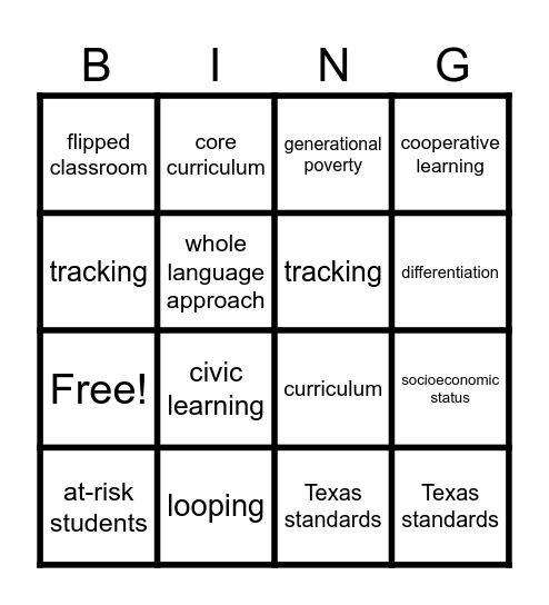 What Is Taught Bingo Card