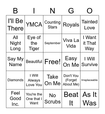 Top Hits Bingo Card