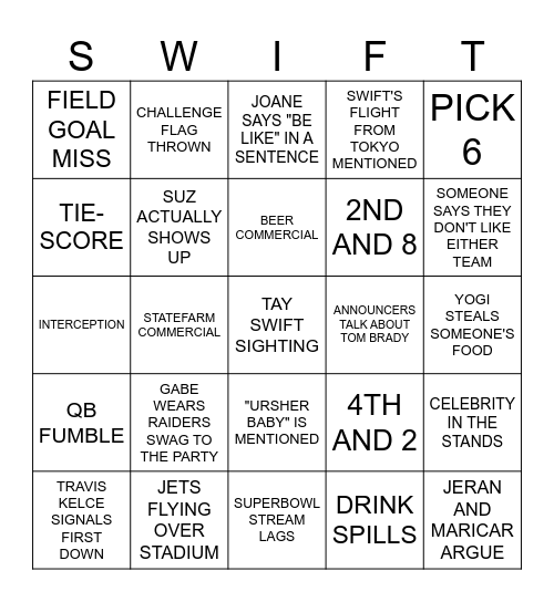 SUPER BOWL BINGO Card