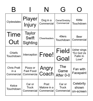 Superbowl 2024 Bingo Card