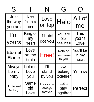 LOVE SINGO GAME 3 Bingo Card