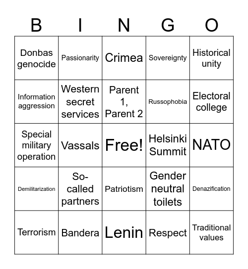 Carlson-Putin Bingo Card