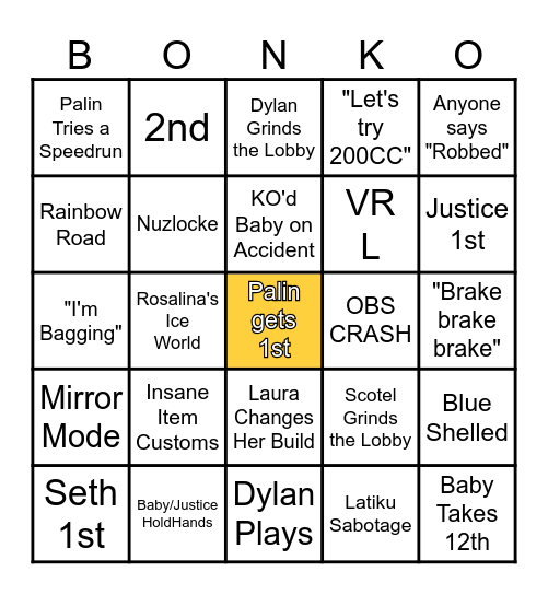 Palin Tries Mario Kart for the Very First Time Bingo Card