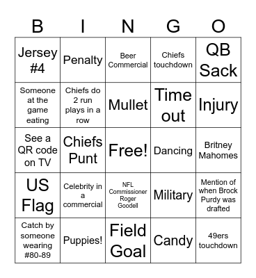 Super Bowl 2024 Bingo Card