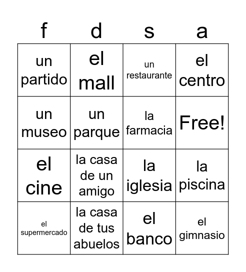 ¿Vas a ir a....) Bingo Card