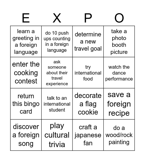 World EXPO Bingo Card