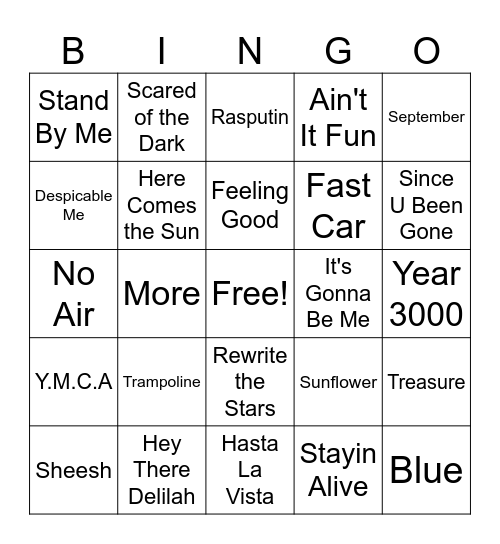 Musical Bingo Card