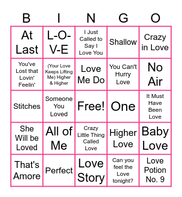 Valentine's Day Music Bingo Card