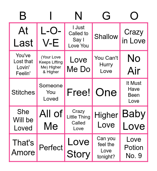 Valentine's Day Music Bingo Card