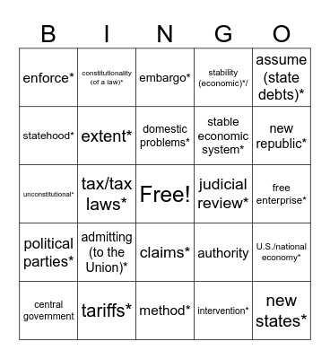 Academic Vocabulary --Early Republic Bingo Card