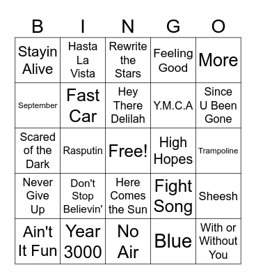 Musical Bingo Card