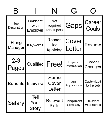 Cover Letter Bingo Card