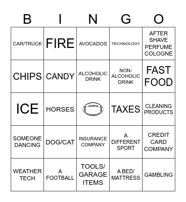 SUPERBOWL COMMERCIAL BINGO Card