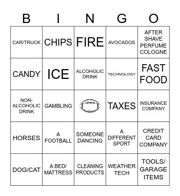 SUPERBOWL COMMERCIAL BINGO Card