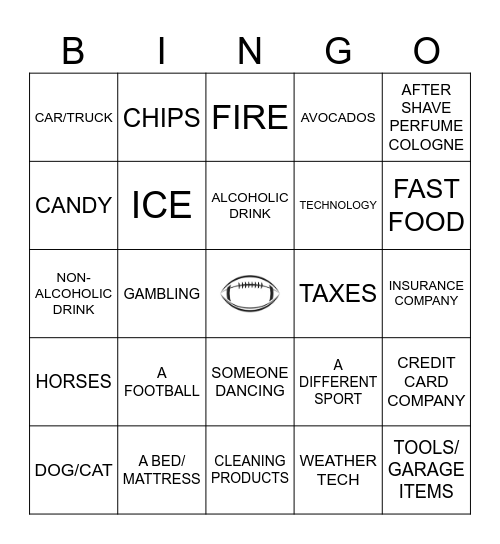 SUPERBOWL COMMERCIAL BINGO Card