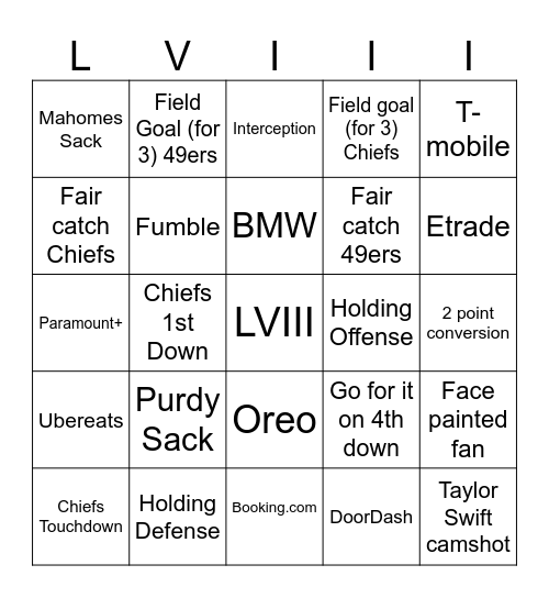 SwiftBowl LVIII Bingo Card