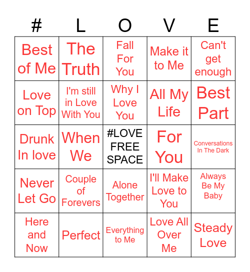 Love Songs for Love Birds Bingo Card