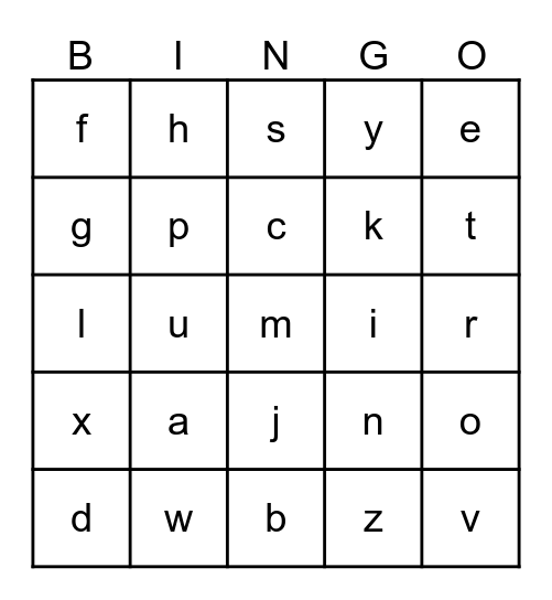 Letter sounds Bingo Card