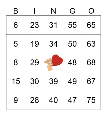 Valentines Day Bingo Card