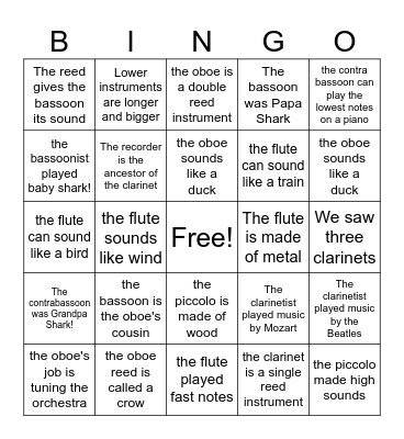 Woodwind Bingo Card