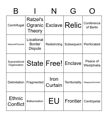 Political Geography Bingo Card
