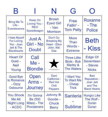 VALENTINES DAY ROCK Bingo Card