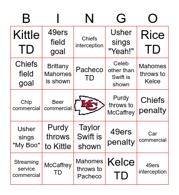 SUPER BOWL LVIII Bingo Card