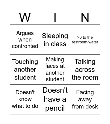 Teachers vs. Kids Bingo Card