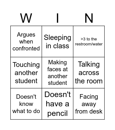 Teachers vs. Kids Bingo Card