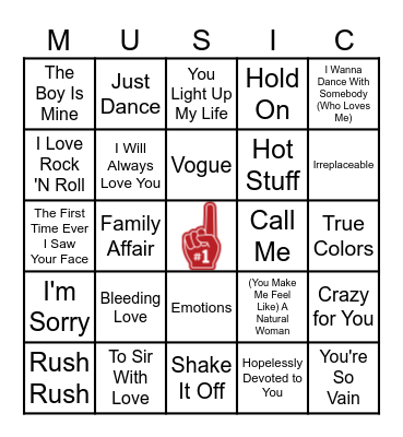 FEMALE ARTISTS NUMBER ONES Bingo Card