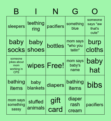 Baby Shower Bingo Card