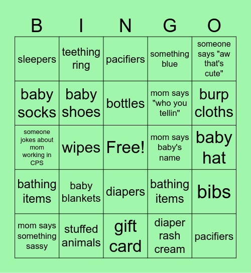 Baby Shower Bingo Card