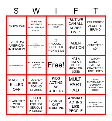 SUPER BOWL 58 AD BINGO Card