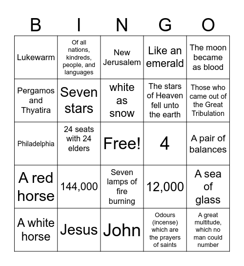 Revelation 1-7 Bingo Card