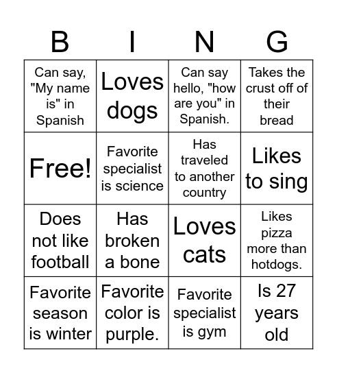 Fun bingo Card