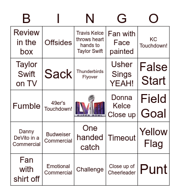 Super Bowl 2024 Bingo Card