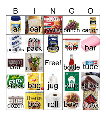 Containers and Amounts Bingo Card