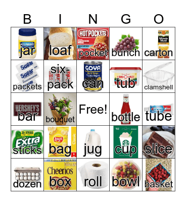 MVALP Containers and Amounts Bingo Card
