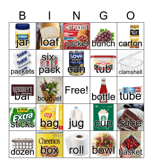MVALP Containers and Amounts Bingo Card