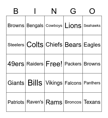 Superbowl Bingo Card