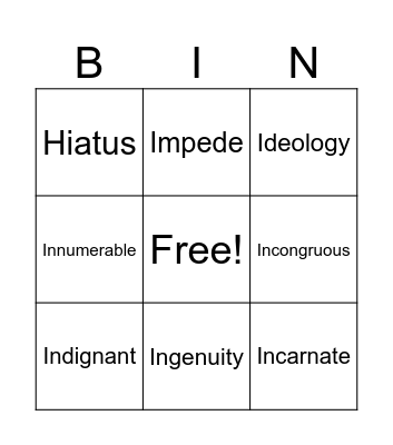 Vocabulary Bingo Card